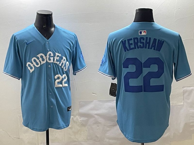 Men Los Angeles Dodgers 22 Kershaw Light Blue Joint Name 2025 Nike MLB Jersey style 20